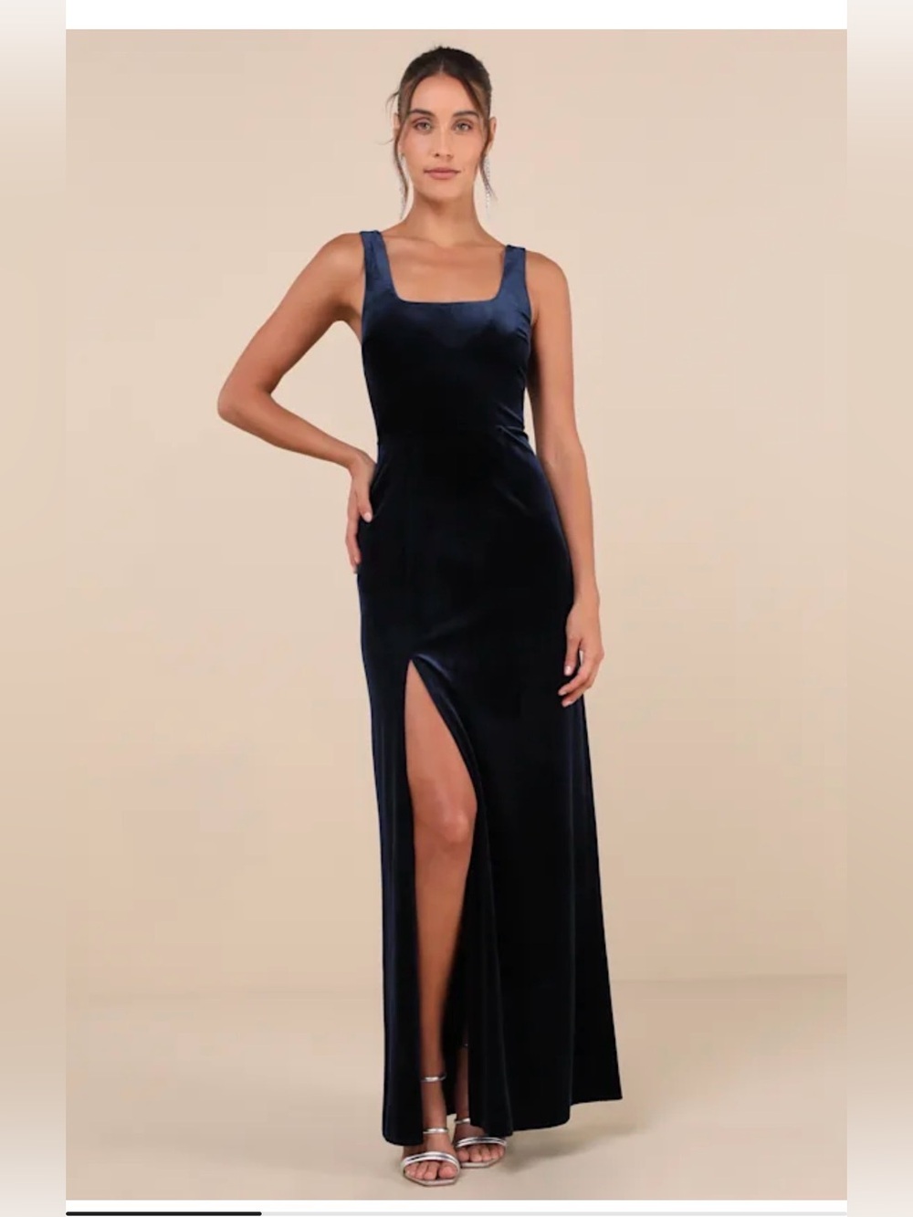 Lulu’s NWT Elegant Sweetie Dark Navy Velvet Square Neck Maxi Dress size S